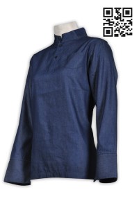 R188 jean ladies' shirts tailor made ladies' personal women shirts Chinese tunic collar tailor made company company uniform company blouse denim